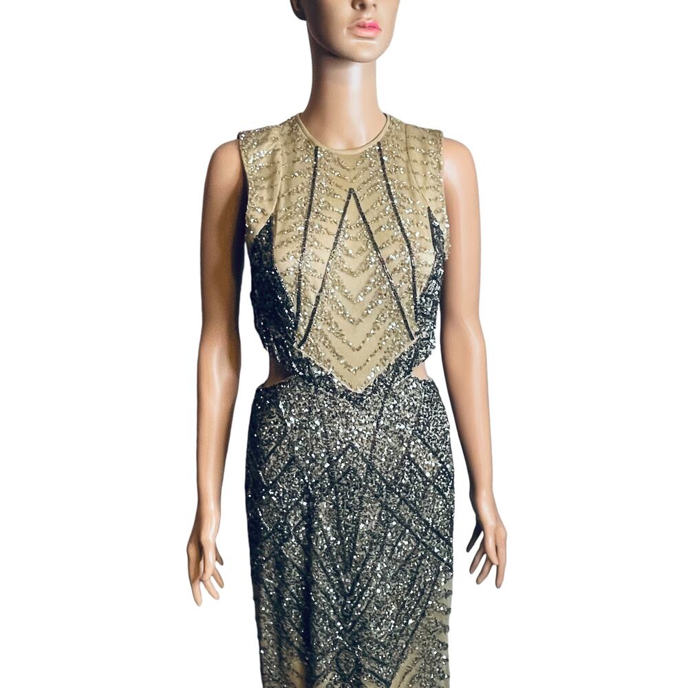 Venus Nude Black Sequin Formal Cut Out Side Sleeveless Evening Dress Gown 4 - Picture 5 of 14